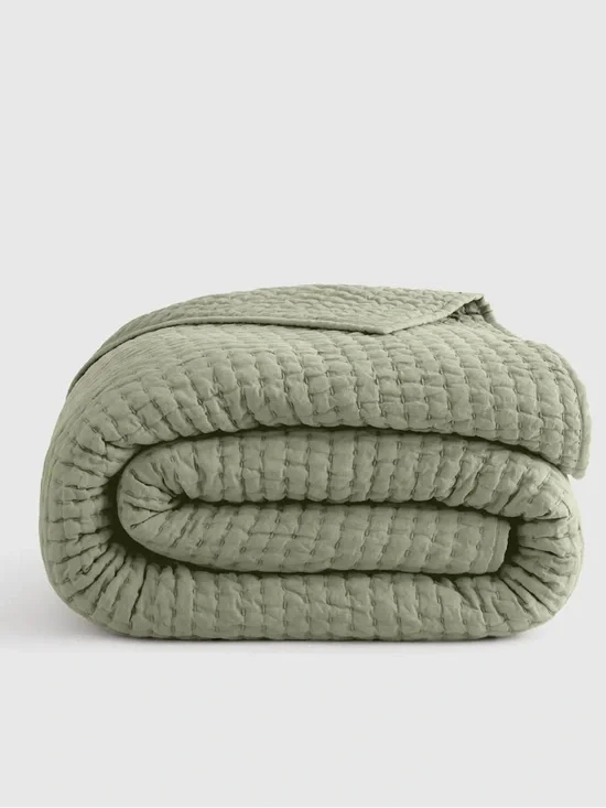 Quince NWOT European Linen Cotton Stitch Quilt Sage Green. No Shams