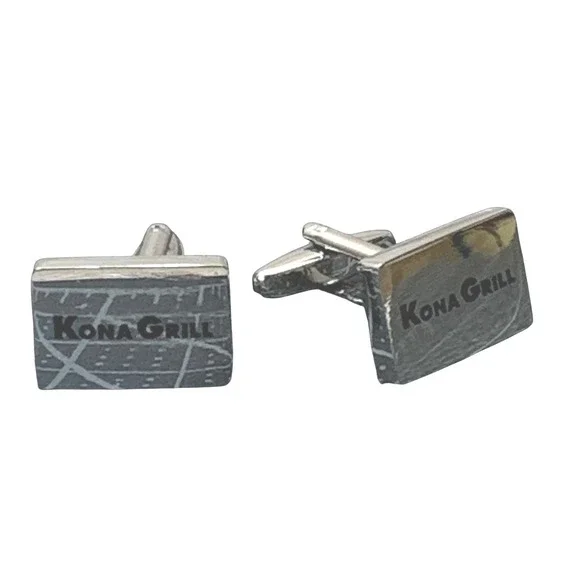Kona‎ Grill Cufflinks Silver Tone Logo Formal Business Never Used In Gift Box