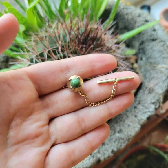 Vintage Classic Jade Simple Gold Tie Bar Clip Pin