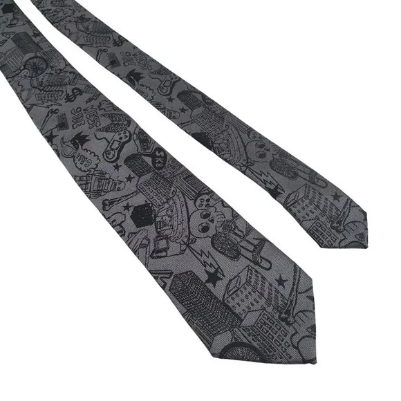 Old Navy Boy Junior Slim Graphic Tie Gray Black 2.5 Inches Wide Child Gift Gamer