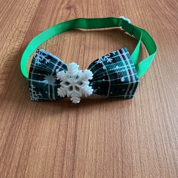 Christmas snowflake green plaid cat/dog collar