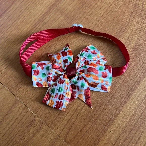 Thanksgiving fall leaves bow cat/dog collar