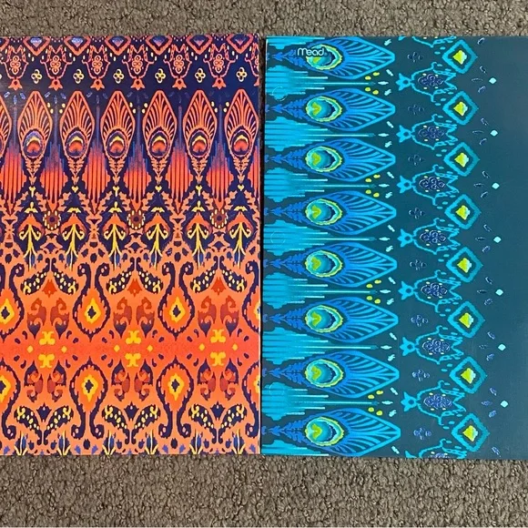 Mead Pretty Please Orange Blue Peacock 2 Pocket Paper Folder 12” x 9 3/8” New