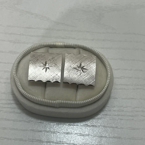 Vintage Square Cufflinks with Starburst Design -‎ Textured Sterling Plated