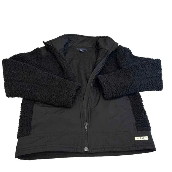 GAP Kids Girls Fuzzy Jacket Large 10-11 Black Full Zip Warm Cozy Winter Coat