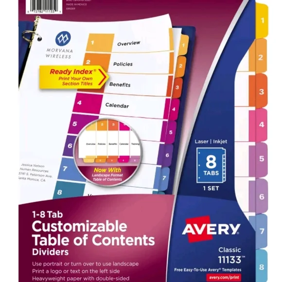 Index & Tab Table of Contents Dividers For Laser and Inkjet New