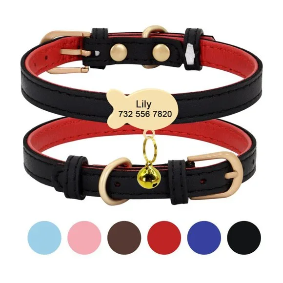 Personalized Cat Collar and Pet Dog Puppy Kitten Engraved Name ID Tag Adjustable