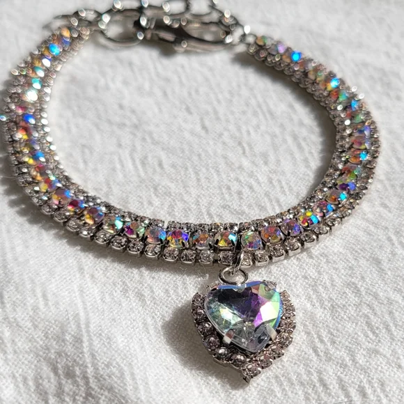 SMALL CAT/TOY DOG Color Rhinestone Heart Pet Necklace