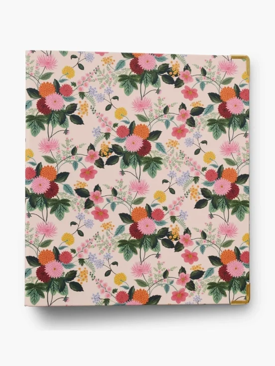 Rifle Paper Co NWT Classic 3-Ring Binder In Dahlia Floral Divider Folder