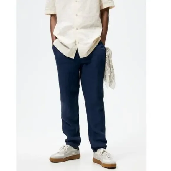 NWT Zara Men's Blue Linen Pants Size XXL Style 0706/433/01