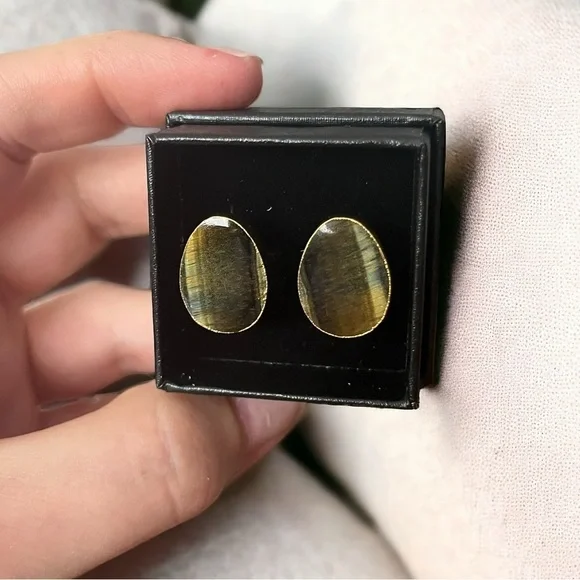 Tigers Eye Gemstone Gold Cufflinks