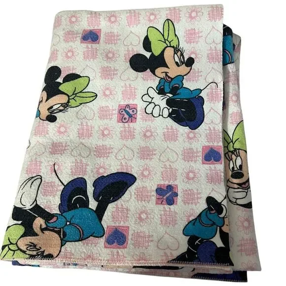 Vintage Disney Minnie‎ Mouse Blanket Approx 79” x 90” READ Pink White Nursery