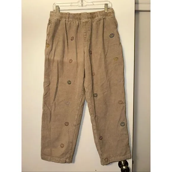 Urban Outfitters Men’s Medium Tan Corduroy Pants Embroidered Smiley Faces GUC