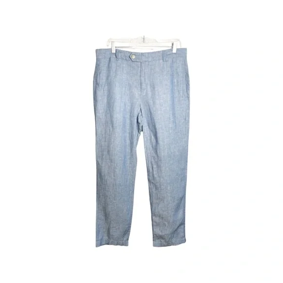 TailorBryd collection Linen Men blue pebbled Beach flat front golf pants 34/32