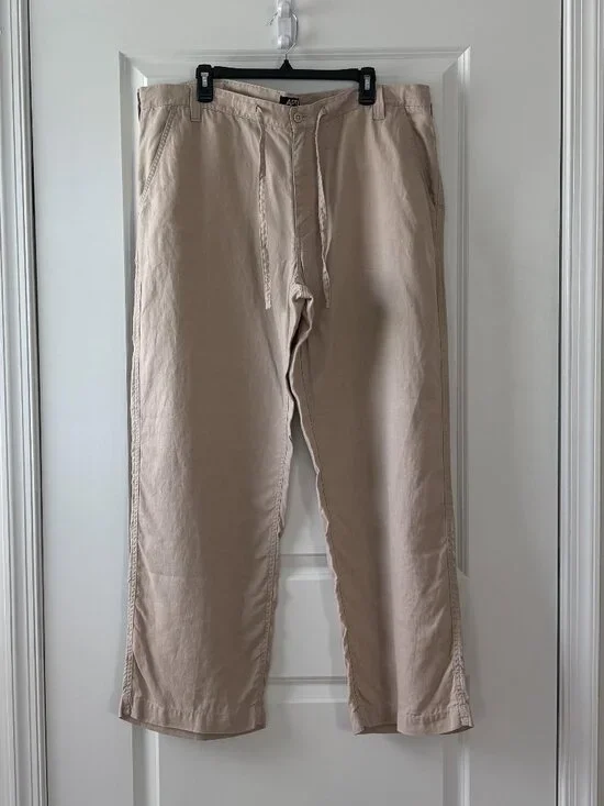 Apt. 9 Men's 100% Pure Linen Pants, Flat Front, Beach Chinos Size 40/32