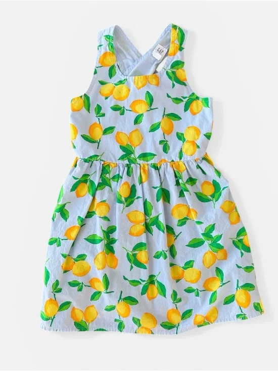 GAP Blue Lemon Print Crossback Dress Size XS/4-5