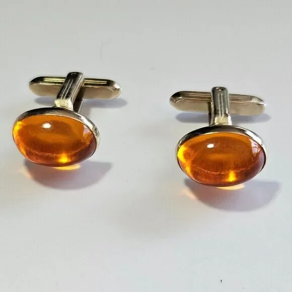 Hickok vintage gold tone and orange cufflinks