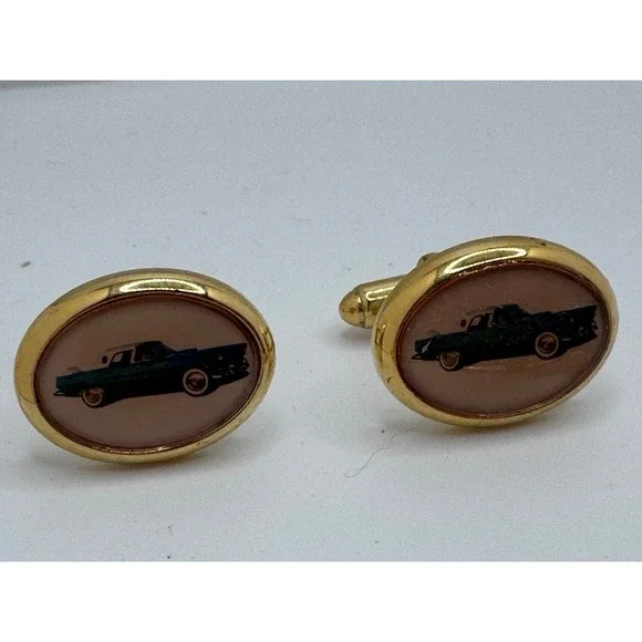 Vintage Swank Cufflinks Gold Plated 1st Generation Ford Thunderbird‎