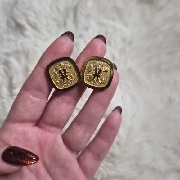 Vintage Swank Pisces Cufflinks Gold Tone Astrology Swanky Cool Dress Formal ✨️💫