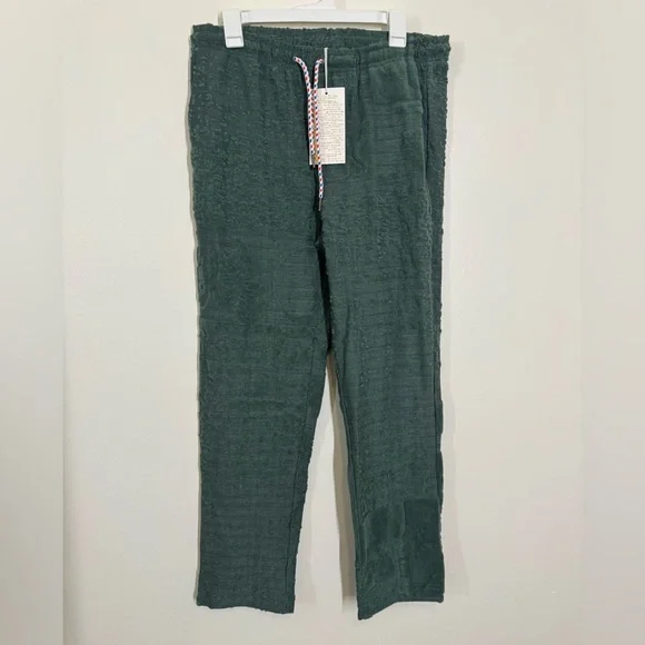 NWT Jungles Textured Drawstring Pants in Dark Green Size Small Terri cloth print