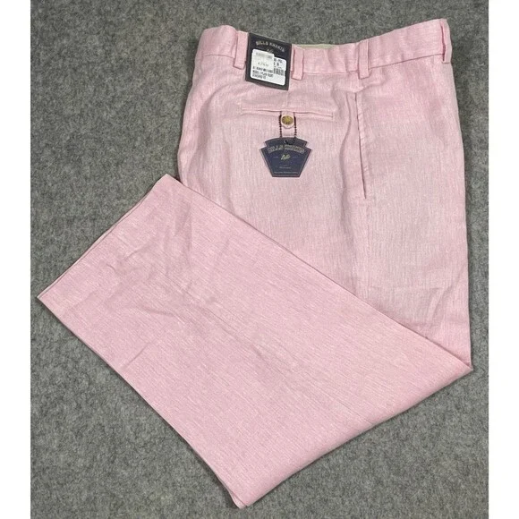 Bills Khakis M2 Plain Front Standard Fit Pants 100% Linen Pink 36x26.5 MSRP $275
