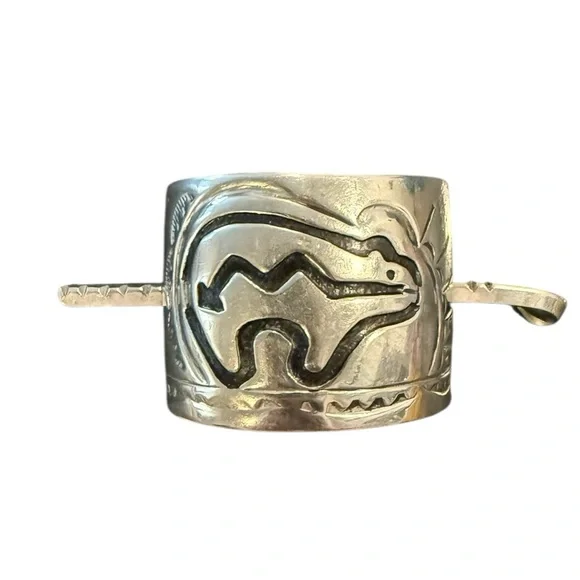 RARE Leander Nezzie Native American silver hair cuff barrette Vintage Navajo