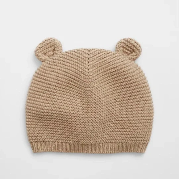 NWT GAP Baby Garter Bear Hat, Golden Khaki and white