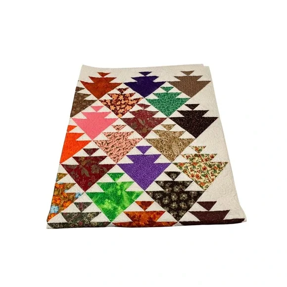 Handmade‎ Patchwork Quilt Colorful Tree Mountain Pattern Multi Scrap Quilt Throw