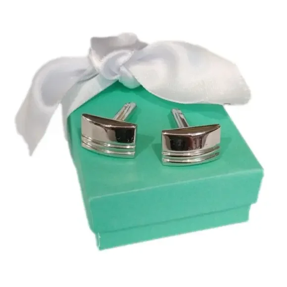 Silver tone Rectangular Cuff Links