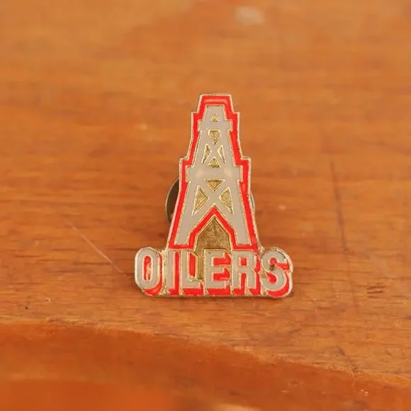 Vintage 1970s HOUSTON Oilers NFL Oil Well Logo Gold Tone Enamel Pin Tie Tack