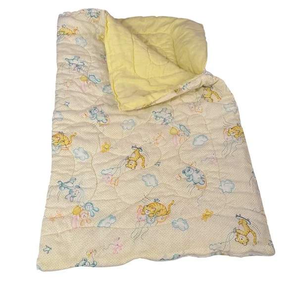 Vintage Dundee Baby Comforter Quilt Blanket Sleeping Sack Yellow Bear Bunny Zip‎