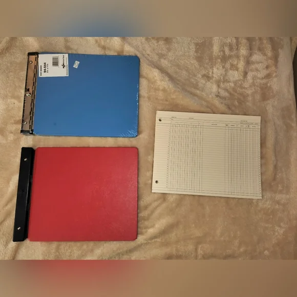 Vintage Red Wilson Jones Top Lock & National Brand Blue Binder Ledger
