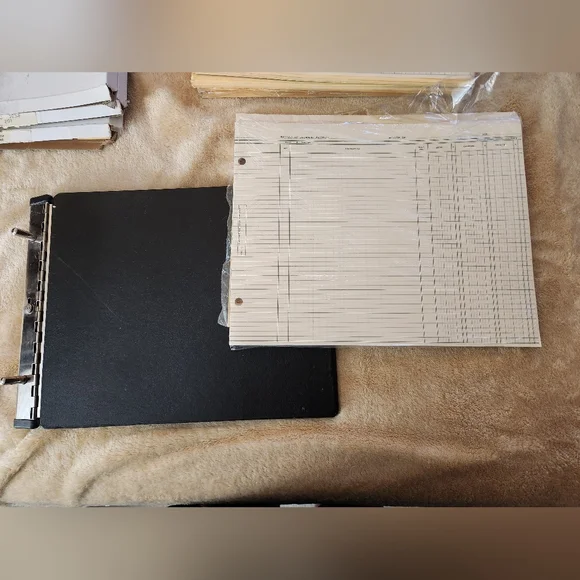National Brand Black 94-584 Top Lock Binder Ledger & 7 Sets Of Replacement Paper
