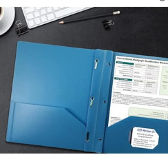 NWT~ 24 Pk. Better Office Products Light Blue Plastic 2 Pocket Folders w/ Prongs