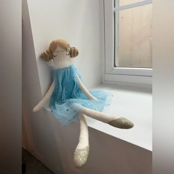 Creative Co-Op Blue Tulle Star Princess Doll with Gold Accents 19 inch