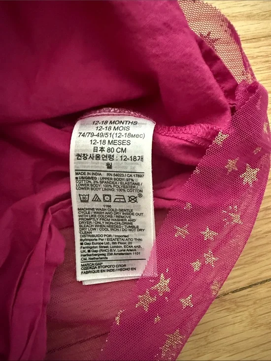 GAP 12-18 m Girls Magenta Long-Sleeve Star Tulle Dress