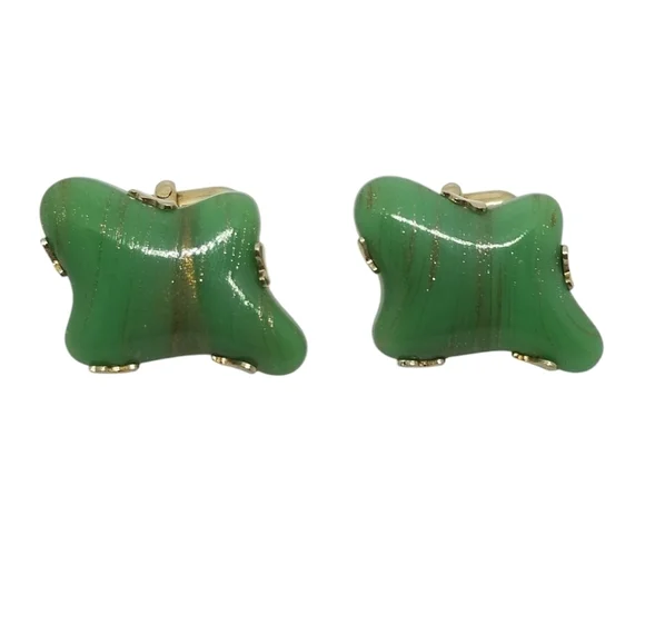 SWANK RARE 1955 DESIGNERS COLLECTION GREEN & GOLD MURANO GLASS MENS CUFFLINKS