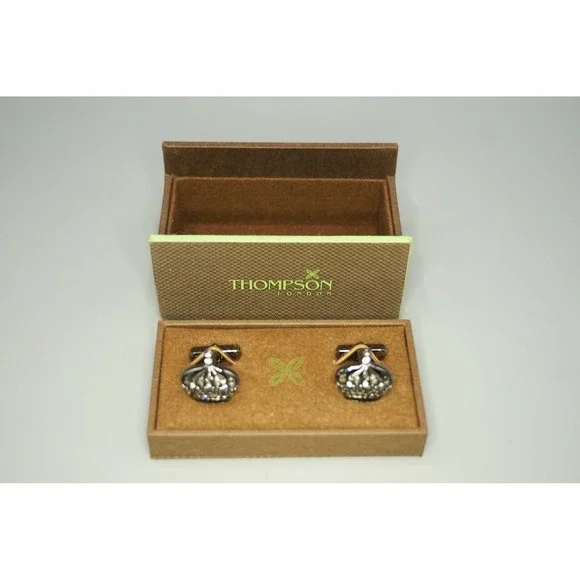 Thompson London Crown Cufflinks Gunmetal Crystal Royal King Formal Mens Jewelry