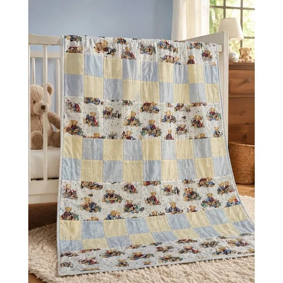 Handmade Teddy Bear Baby Quilt 40x55 Nursery Blanket Patchwork