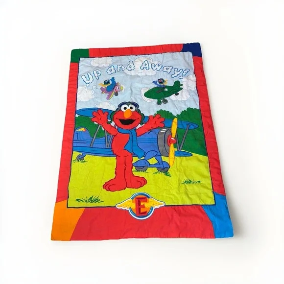 VTG‎ Elmo Grover Cookie Monster Quilt Blanket crib toddler Up Up and Away Planes