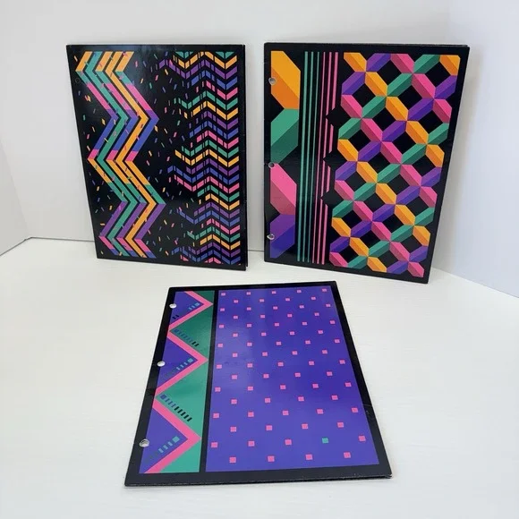 Vintage Stuart Hall Geo Graphix Folders School Supplies Lot Of 3 1992 Retro