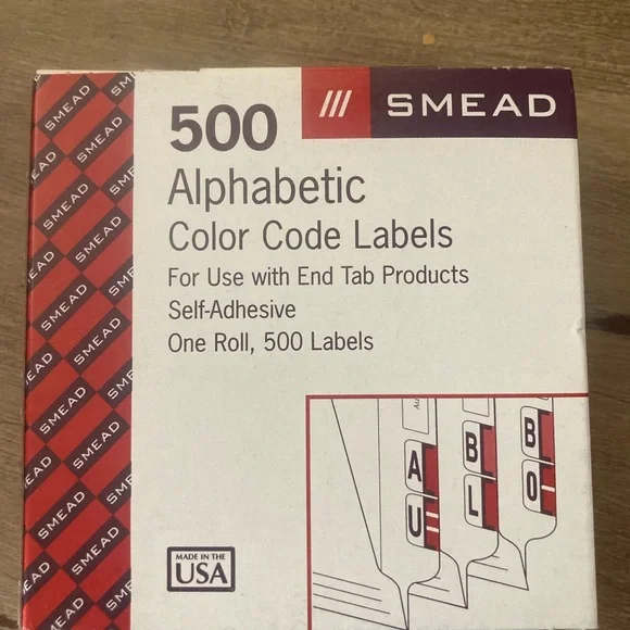 SMEAD 500 alphabetical color code labels NEW office