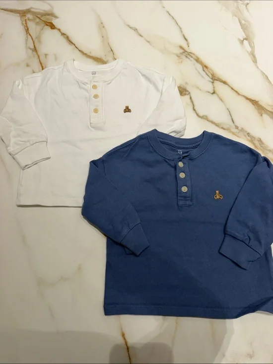 GAP Long-Sleeve Henley Tops - White & Blue