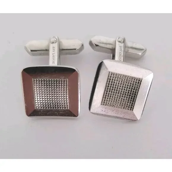 Guy Laroche Paris Silver Tone Logo Cufflinks Signed Square French Designer‎