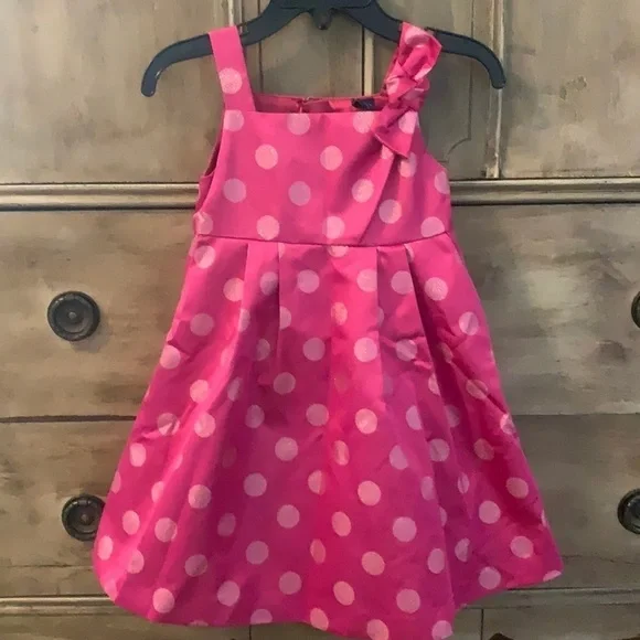 Gap pink shimmer polka dot party dress NWOT