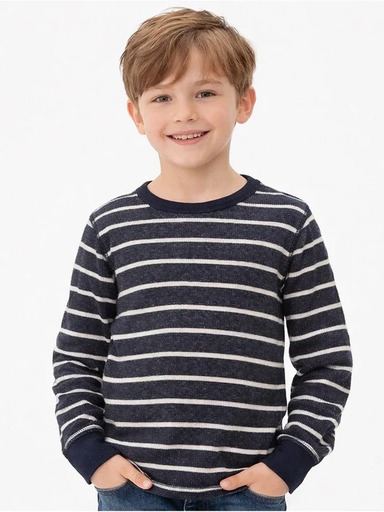 GAP Kids Boys 6-7 Navy White Striped Thermal Waffle Knit Shirt‎ EUC