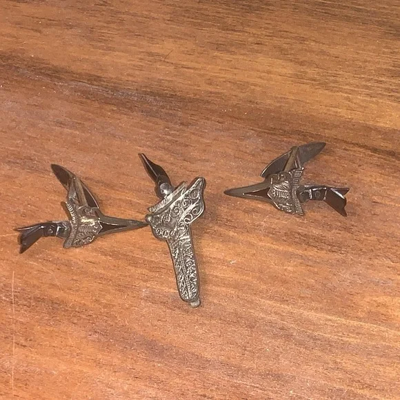 VtG Mini Malaysian Engraved Sterling Silver Kris Sword Tie Tack & Cuff links