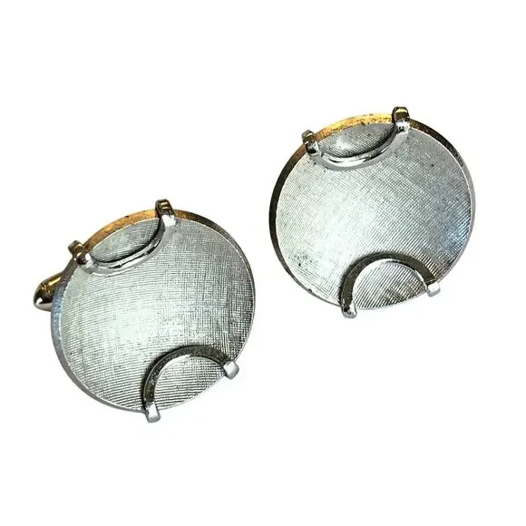 Vintage Swank Cufflinks Silvertone Frosted Finish Round Classic Mens Mid Century