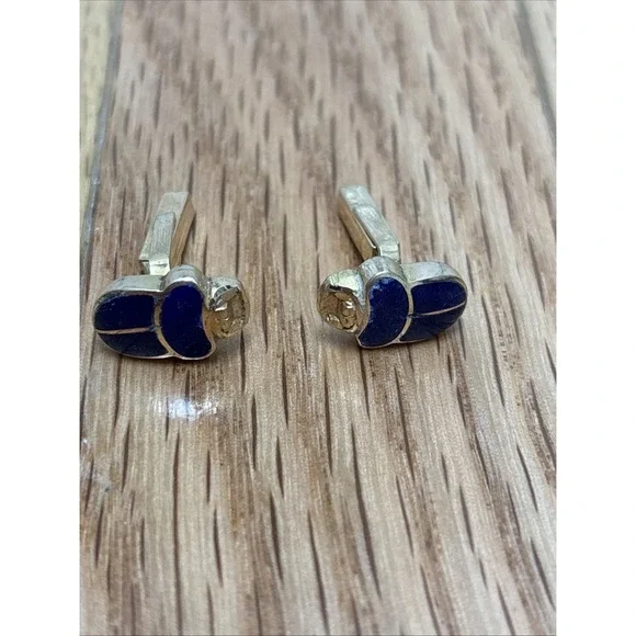 Gold Tone Blue Enamel Scarab Beetle Cufflinks Mens Formal Wear Accessory‎