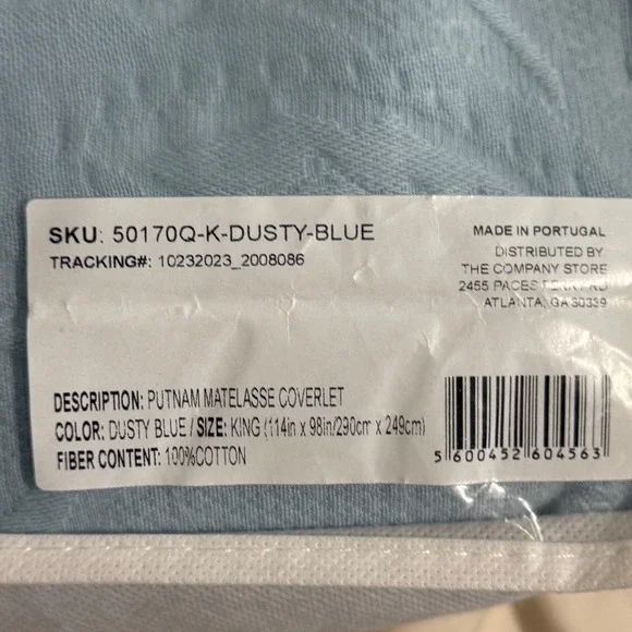 The Company Store Putnam Matelasse Coverlet King Dusty Blue New Cotton Bedding